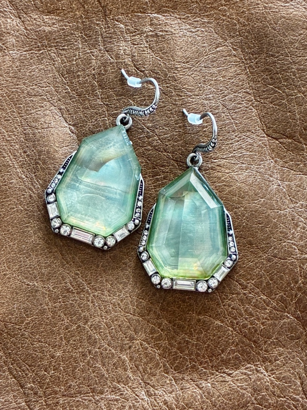 Chloe + Isabel Green Statement Drop Earrings Crystal Accents NWT